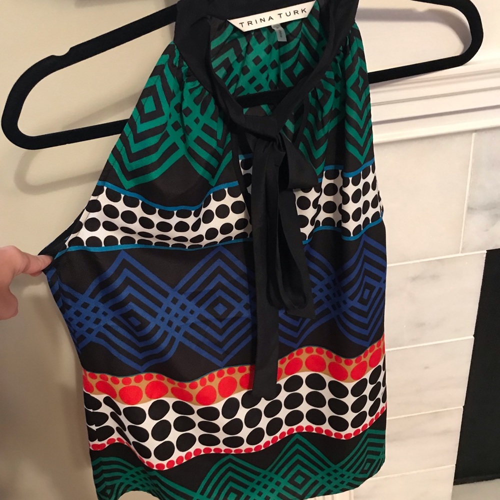 Trina Turk Patterned Silk Blouse, Size XS
